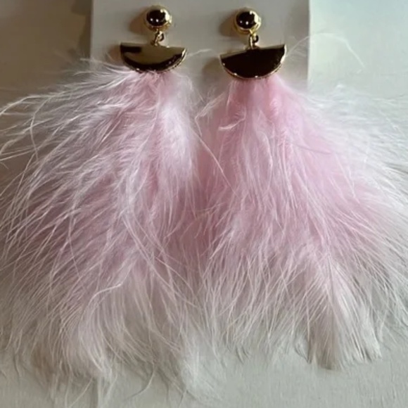 Feather Drop Earrings NWT Gold Tone - About 3" - 4"-Lead Free/Nickel Free - Picture 3 of 4